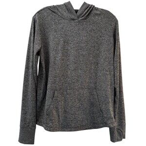 Athleta Girl Uptempo Hooded Top Shirt XXL 16 Gray Black Thumbholes Long Sleeve